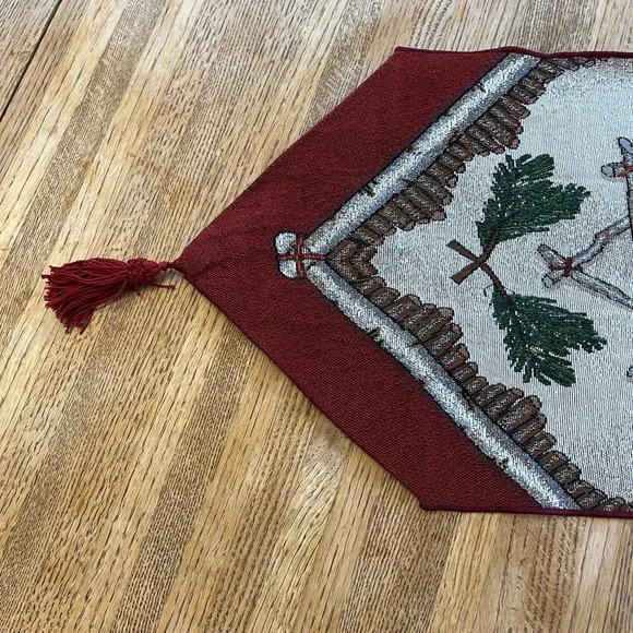 Rustic Retreat  Wildlife Tapestry Table Runner Deer Bear Salmon Geometric USA - Picture 6 of 12